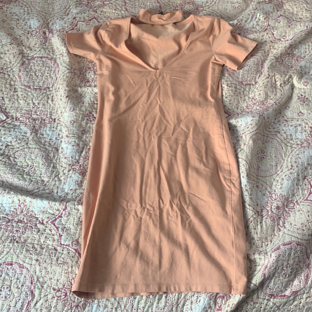 Nude Bodycon Dress with a Choker